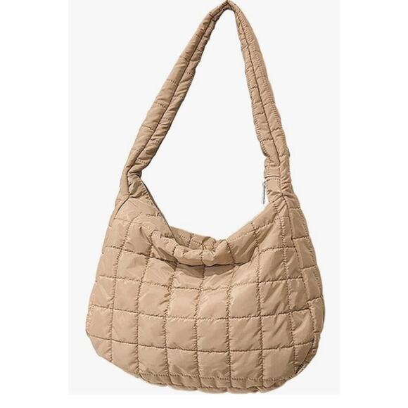 Unbranded Handbags - Large Puffer Quilted Women's Shoulder Tote Bag in Tan